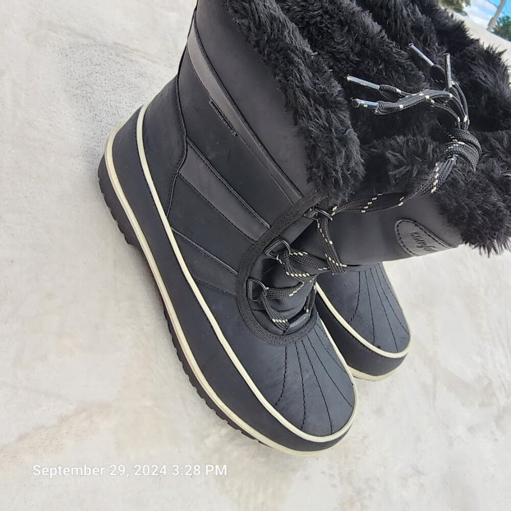 Comfortview Boots Womens 12M Ankle Winter Casual Black Leather Lace Up Faux Fur - Picture 2 of 9